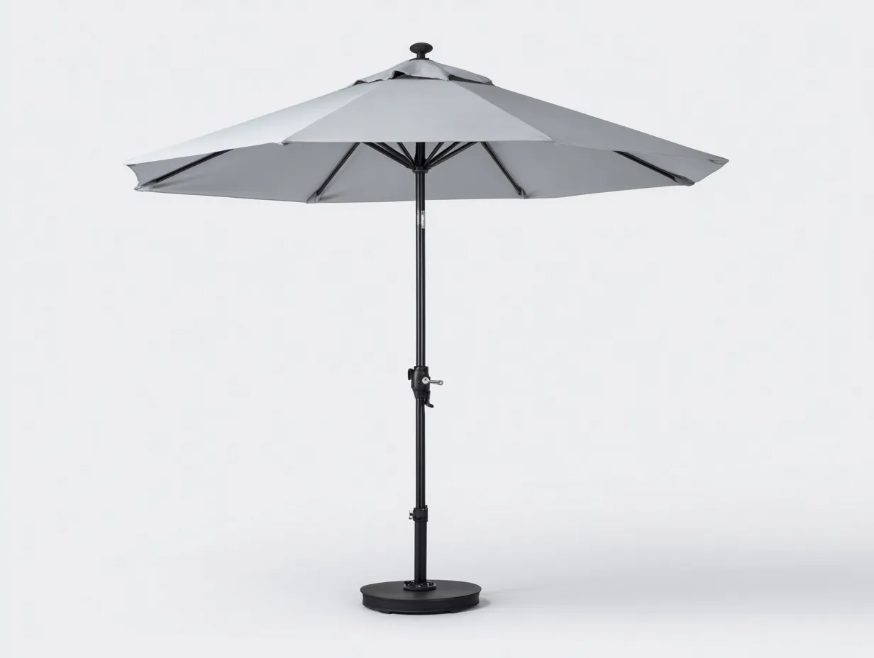Sonnenschirm Metall 300 x 300 x 247 cm - Taupe - höhenverstellbar mit Standplatte für Terrasse und Außenessplatz-Sadironest