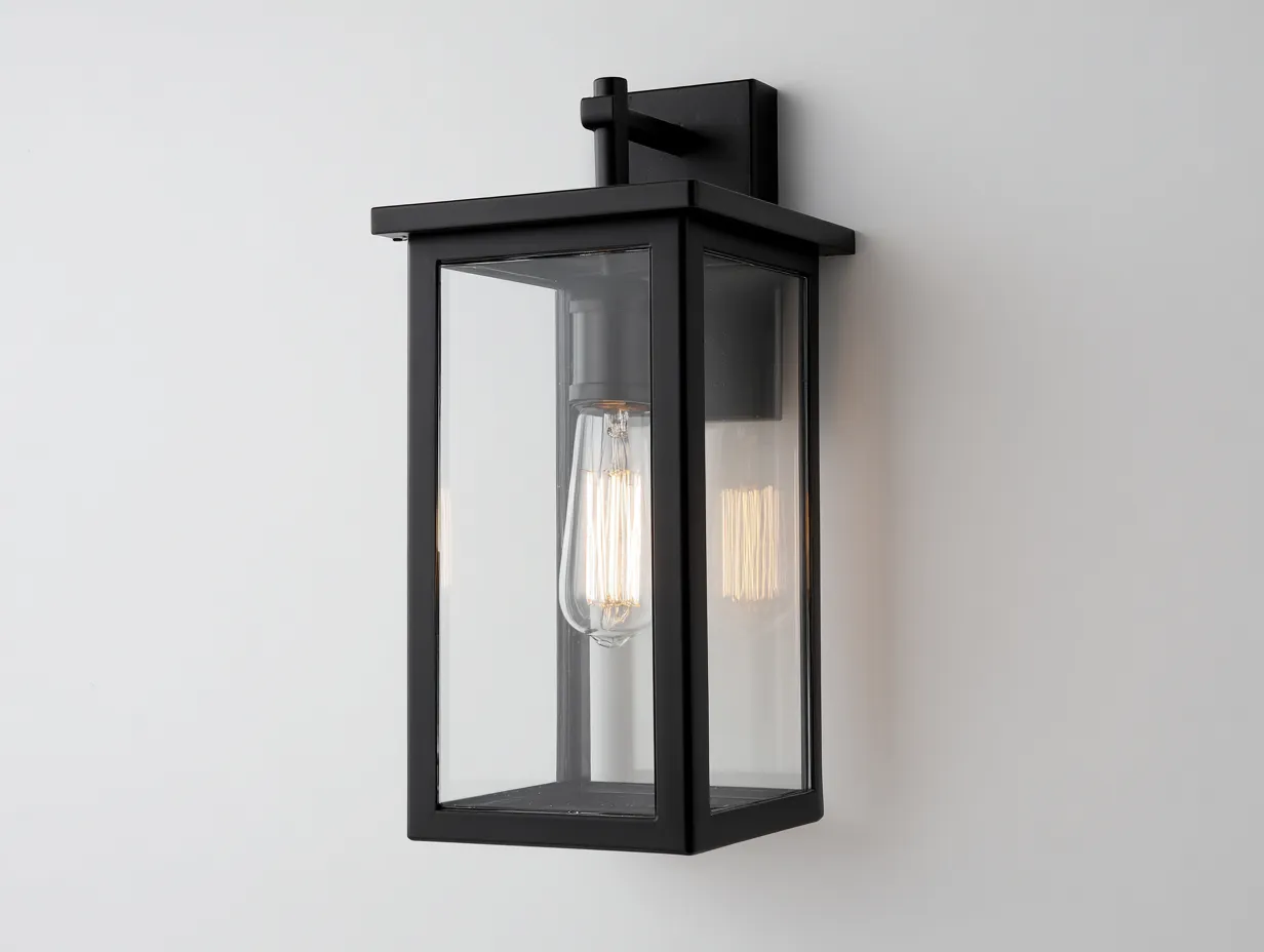Wandleuchte 23x18x34 cm - Schwarz und Klarglas - rechteckige Außenlaterne mit sichtbarer E27 Fassung-Sadironest