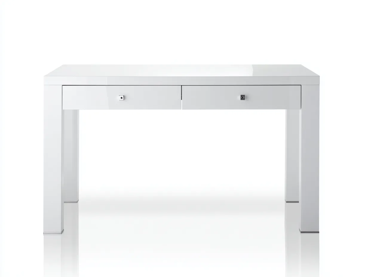 Schreibtisch 120x55x76 cm - Holzwerkstoff - weiß und silber - mit Hochglanzfront und zwei Schubladen für das Büro-Sadironest