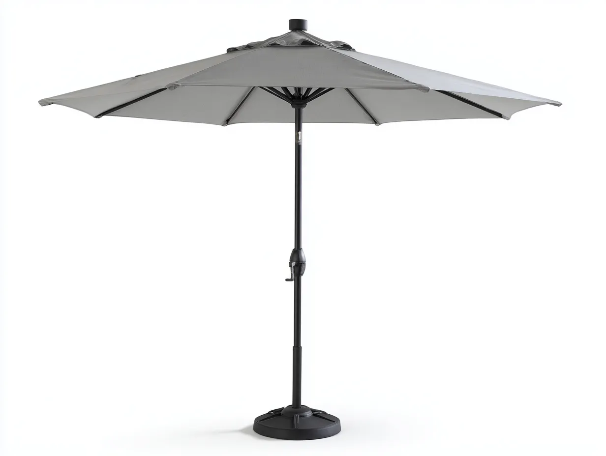 Sonnenschirm Metall 300x300x250 cm - Hellgrau - mit Kurbel und Rundfuß für Terrasse und Balkon-Sadironest