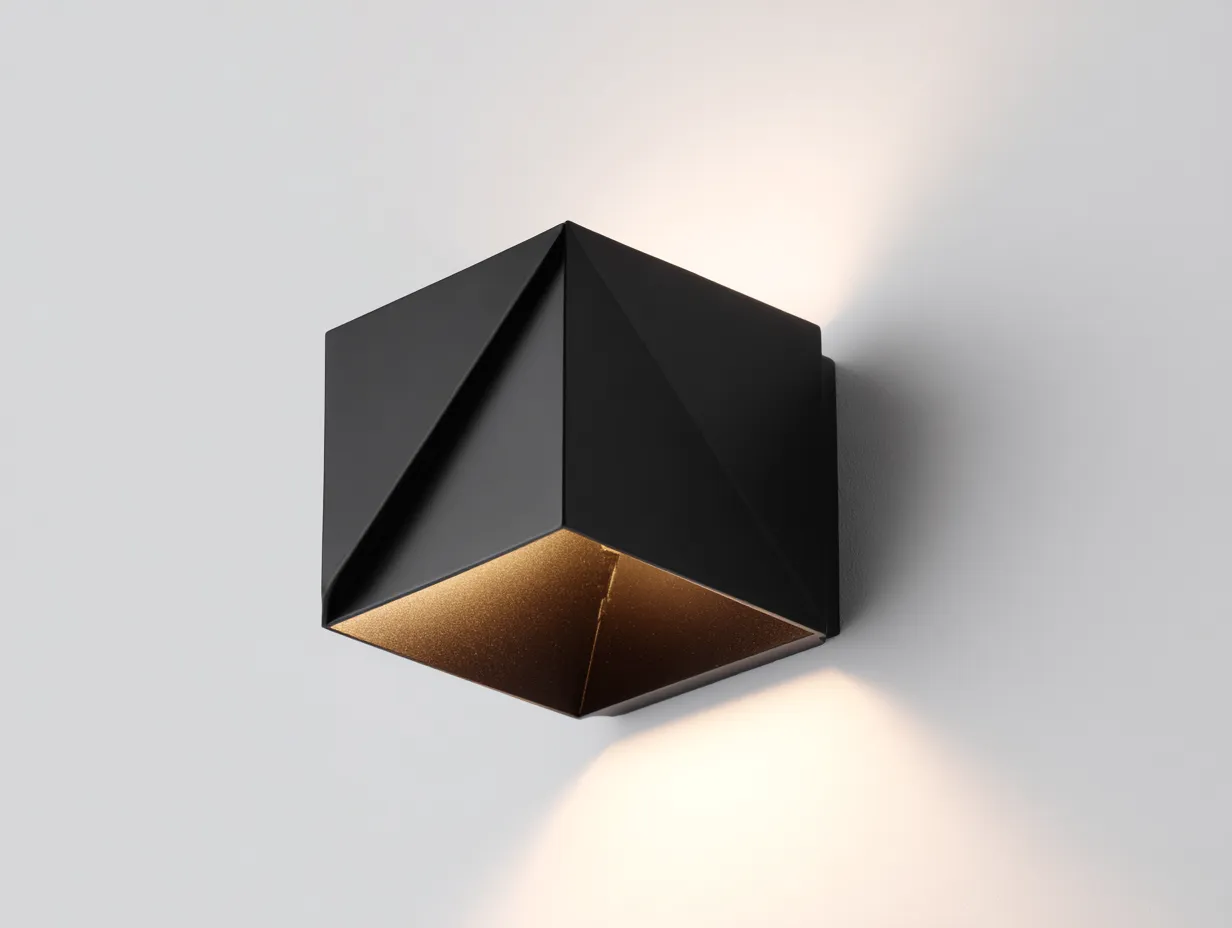 Wandleuchte 26x14x18 cm - Schwarz und Goldfarben - geometrische Außenleuchte mit Up Down Effekt-Sadironest