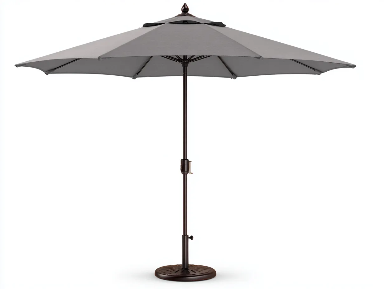 Sonnenschirm Stahl 300 x 300 x 248 cm - Silbergrau - mit Kurbel und schwerem Rundfuß für Patio und Garten-Sadironest