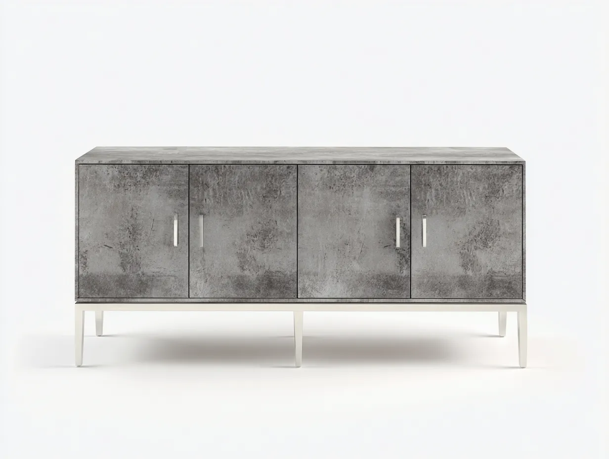 Sideboard aus Holzwerkstoff 200x45x81 cm - Betonoptik und Grau und Silber - für das Esszimmer - mit 4 Türen und großzügigem Stauraum-Sadironest