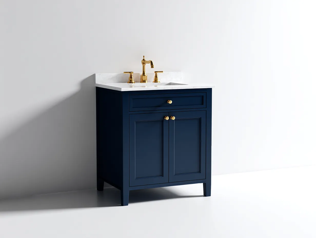 Waschbecken 85x53x86 cm - Korpus in Dunkelblau mit weißer Platte und goldfarbenen Details - Badmöbel im eleganten Stil-Siroyloft