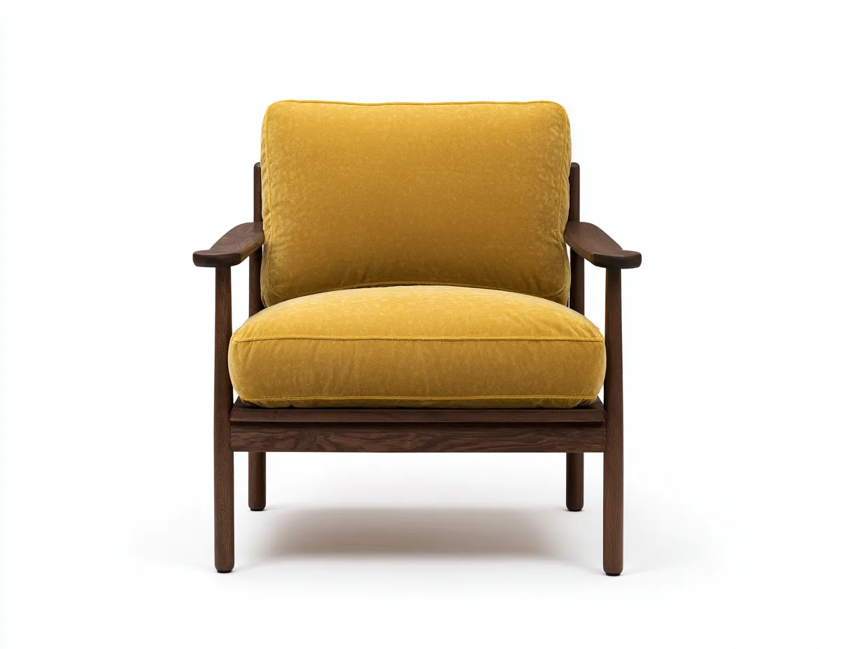 Sessel aus Senfgelbem Stoff 86x82x78 cm - dunkler Holzrahmen - Loungefunktion für Wohnzimmer-Siroyloft