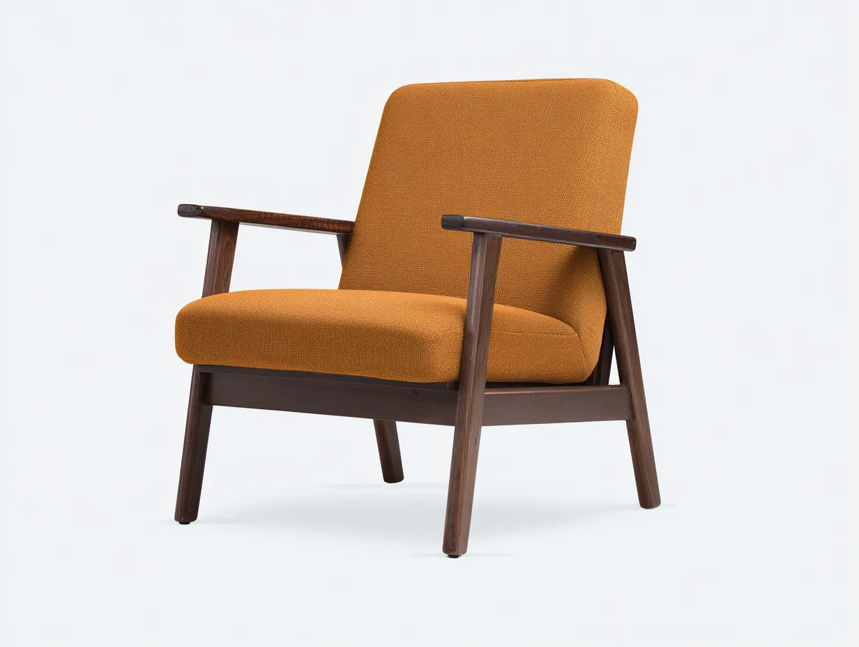 Sessel mit ockerfarbenem Stoff 88x81x76 cm - dunkler Holzrahmen - geneigte Rückenlehne-Siroyloft