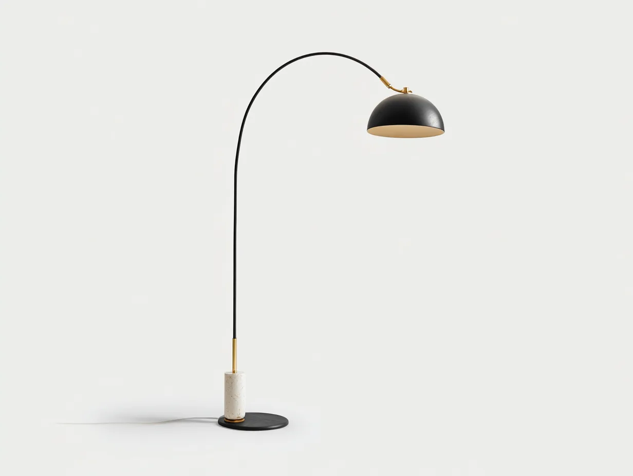 Stehleuchte 150x32x198 cm - Schwarz und Messing - Bogenlampe aus Metall für Wohnzimmer mit Rundschirm-Siroyloft