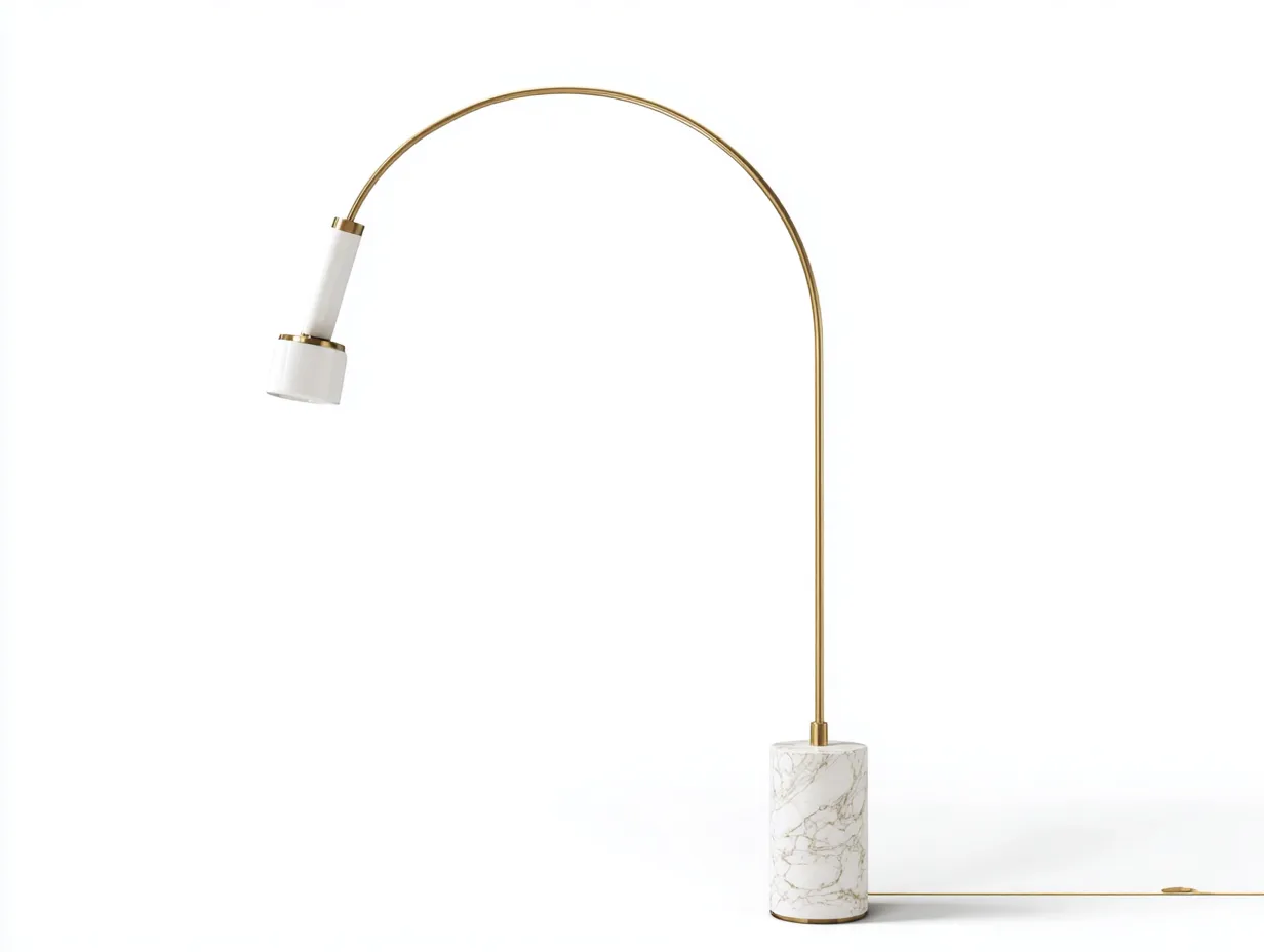 Stehleuchte 138x30x196 cm - Gold und Weiß - Bogenlampe für Wohnzimmer mit Marmorsockel und Glockenschirm-Siroyloft