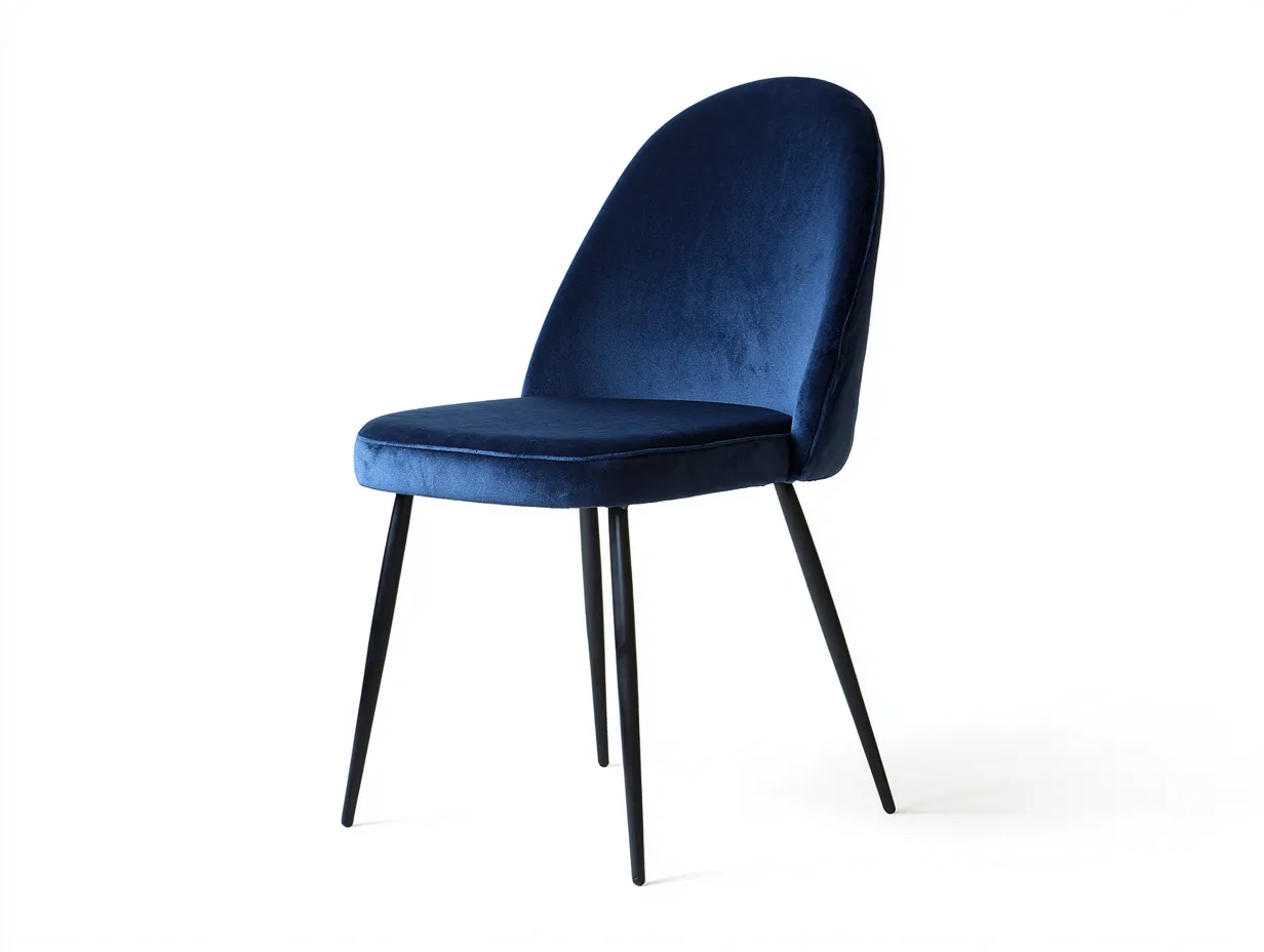 Stuhl gepolstert aus Samt 48x55x83 cm - blau und schwarz - für das Esszimmer - schlanke Metallbeine-Siroyloft