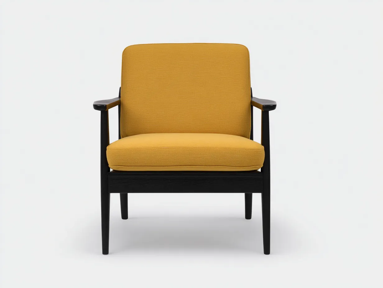 Sessel aus ockerfarbenem Stoff 86x79x78 cm - schwarzer Holzrahmen - kompakter Wohnzimmersessel-Siroyloft