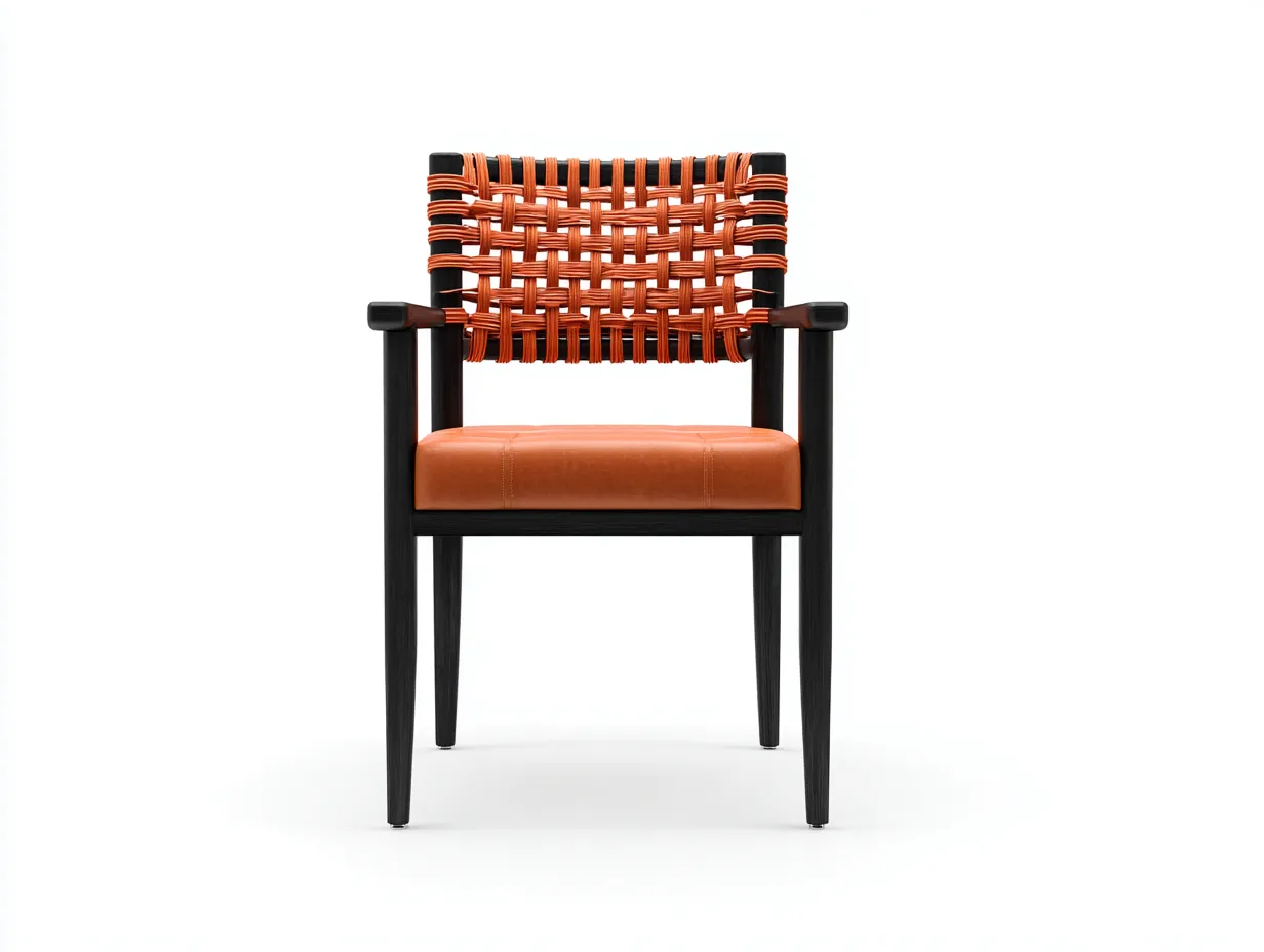 Stuhl mit Armlehnen 58x57x81 cm - orange und schwarz - für das Esszimmer - geflochtene Rückenoptik-Siroyloft