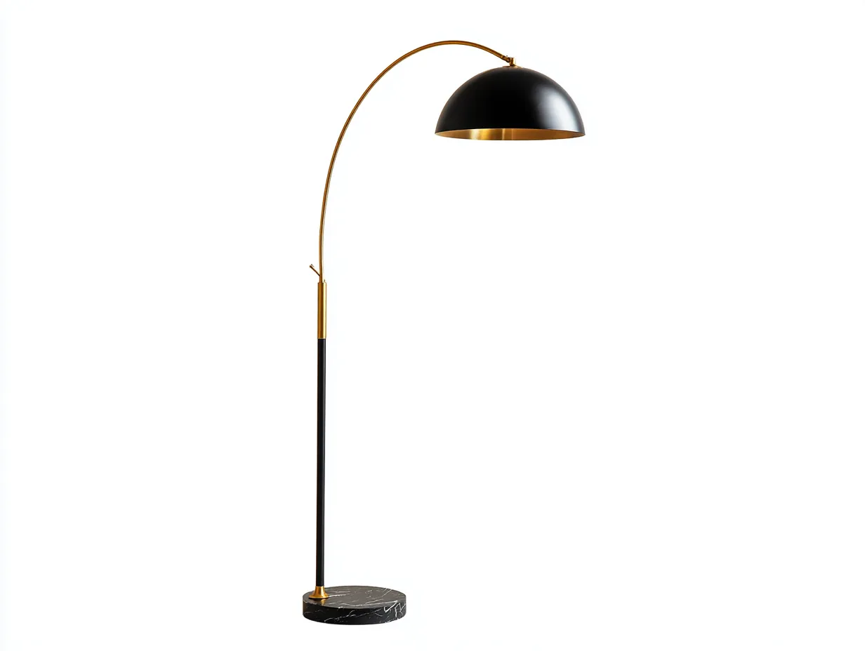 Stehleuchte 125x35x198 cm - Schwarz und Gold - Metall-Bogenleuchte für Wohnzimmer mit Halbkugelschirm und Steinsockel-Siroyloft