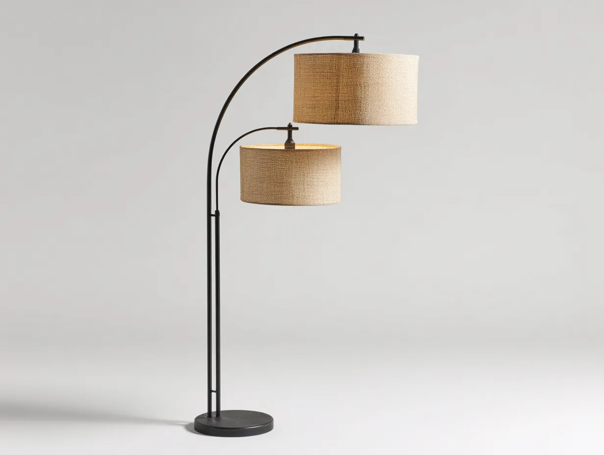 Stehleuchte 142x34x198 cm - Weiß und Gold - Bogenlampe für Wohnzimmer mit Marmorsockel und Trommelschirm-Siroyloft