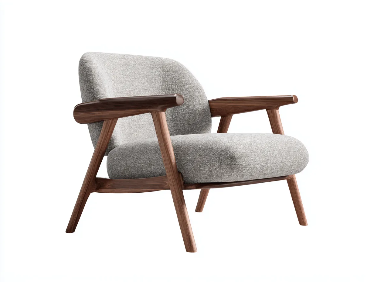 Sessel mit hellgrauem Polster 94x84x75 cm - gebogener Holzrahmen - Lounge Akzentstuhl-Siroyloft