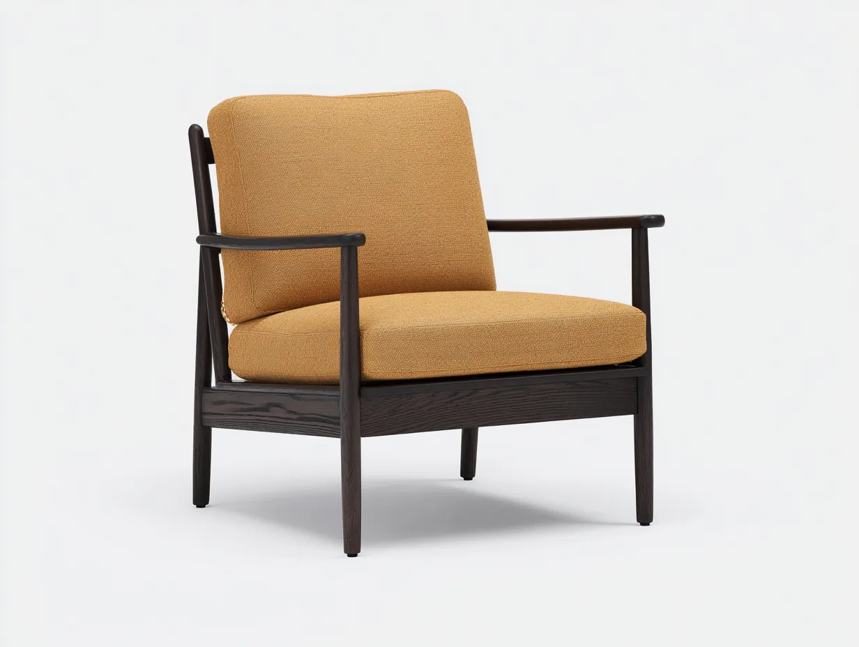 Sessel mit senfgelbem Strukturstoff 89x82x76 cm - schwarzer Holzrahmen - moderner Loungeplatz-Siroyloft