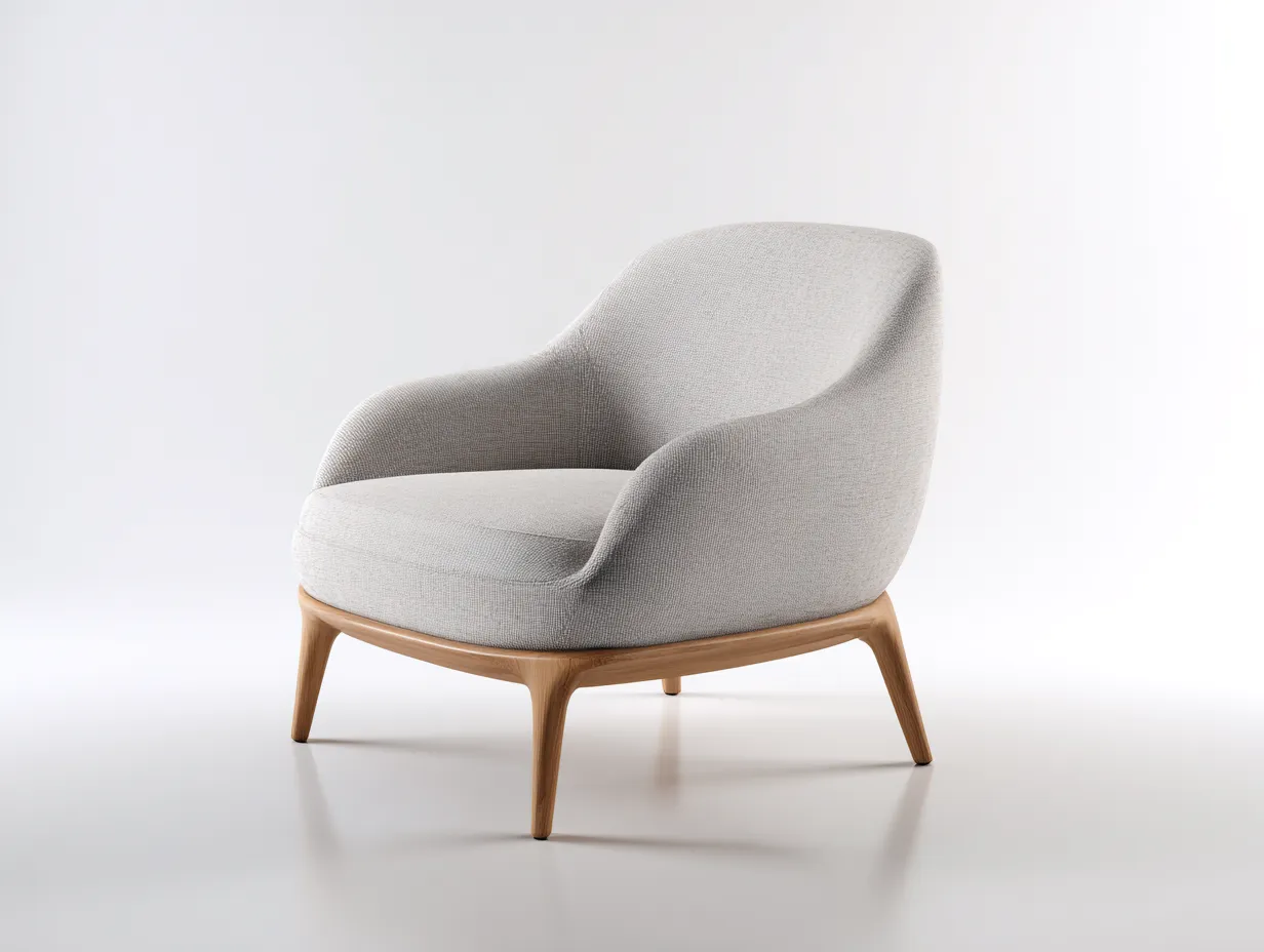 Sessel mit Hellgrauem Stoff 91x83x75 cm - naturfarbene Holzbeine - geschwungene Rückenform-Siroyloft