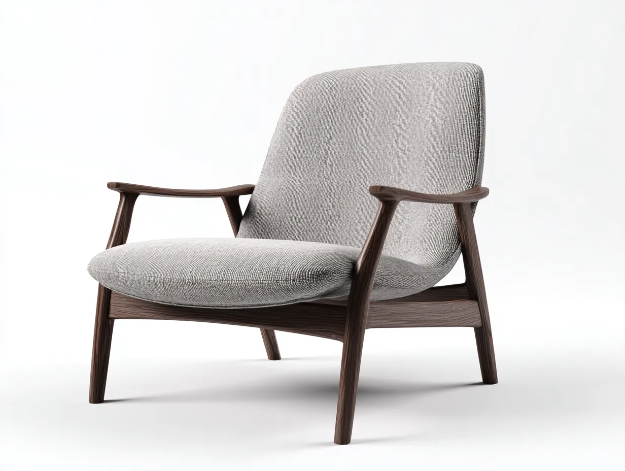 Sessel aus hellgrauem Strukturstoff 92x83x78 cm - dunkler Holzrahmen - niedrige Loungeform-Siroyloft