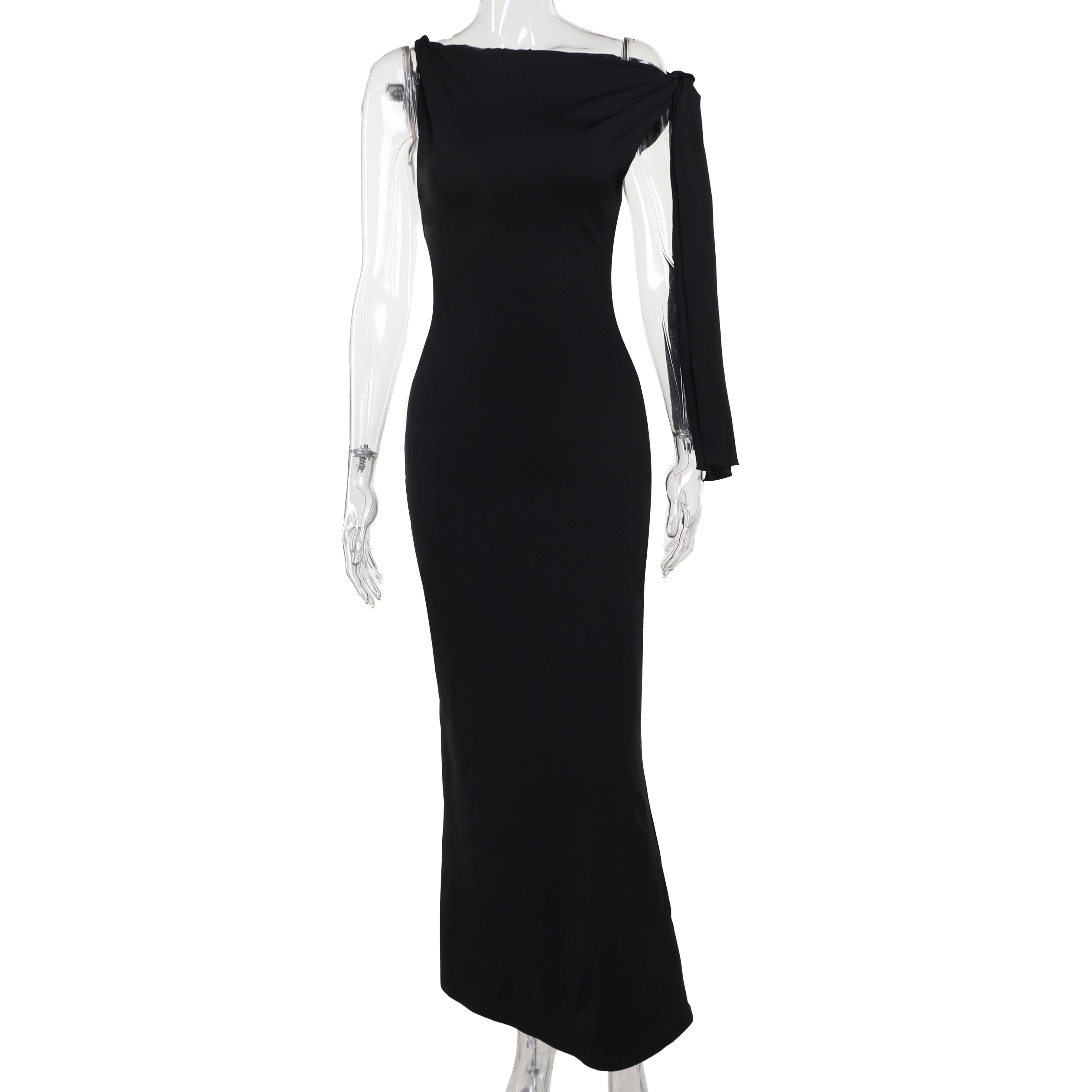 Lorbrv | European-American Diagonal Collar Ribbon Hip-Hugging Dress for Women