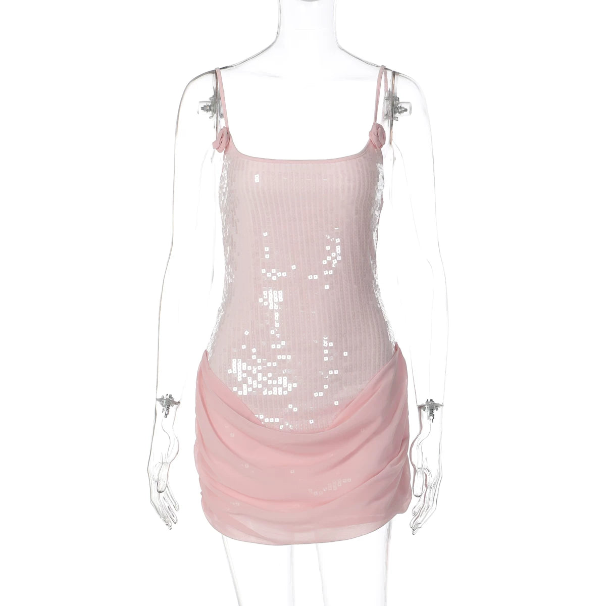 Lorbrv| European-American Sequin & Mesh Suspender Mini Dress for Women