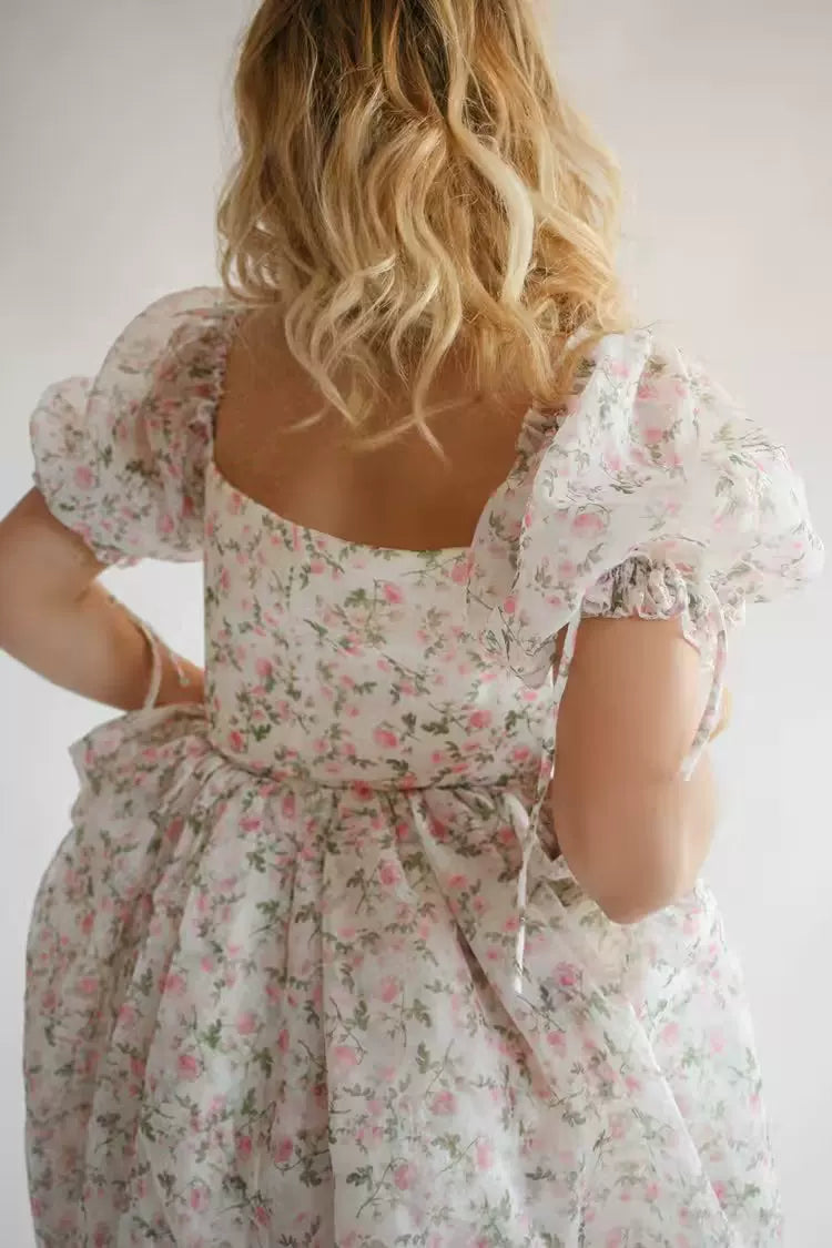 Lorbrv | French Pastoral Square Neck Puff Sleeve Tea Dress