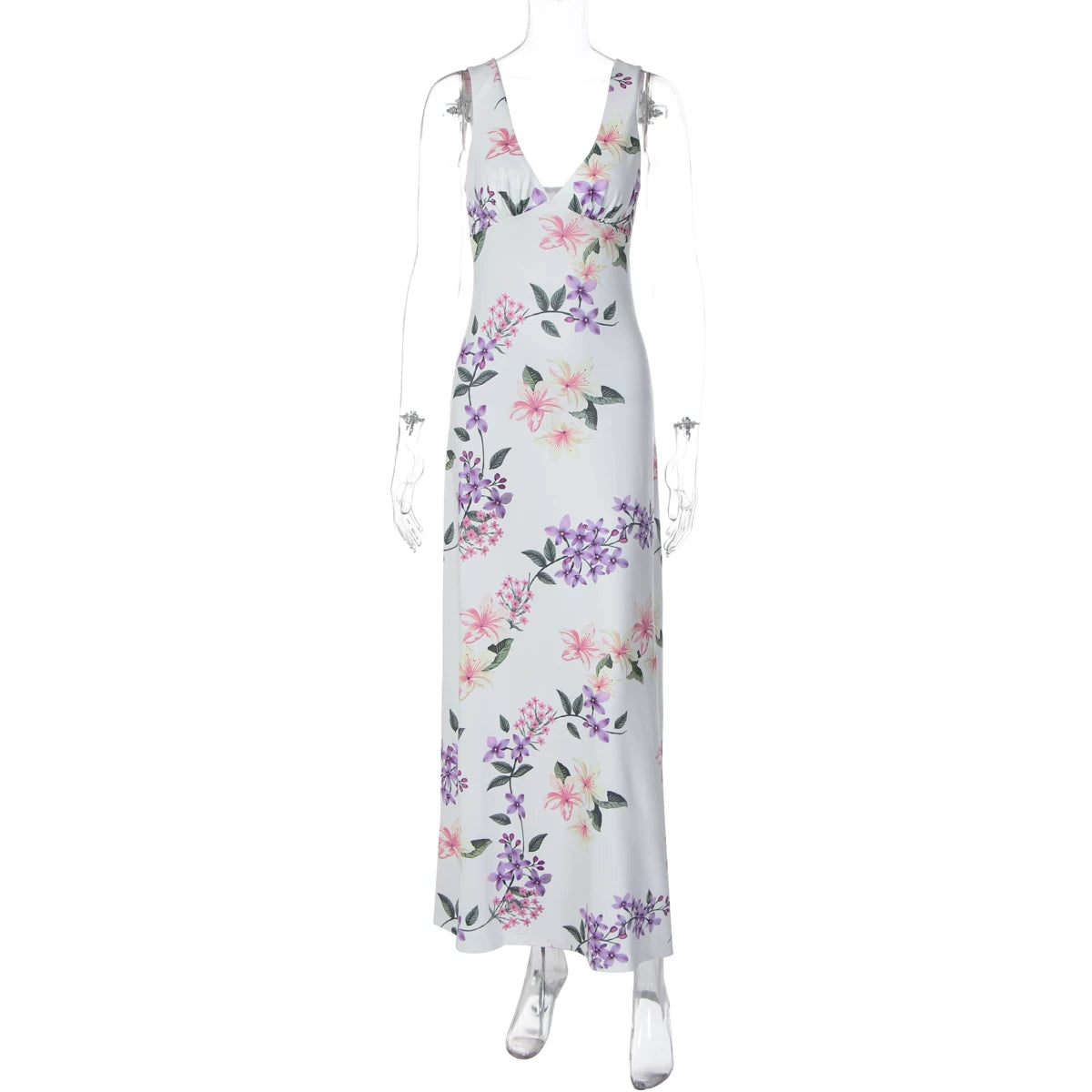 Lorbrv| French Resort Floral V-Neck Suspender Knee-Length Dress for Women