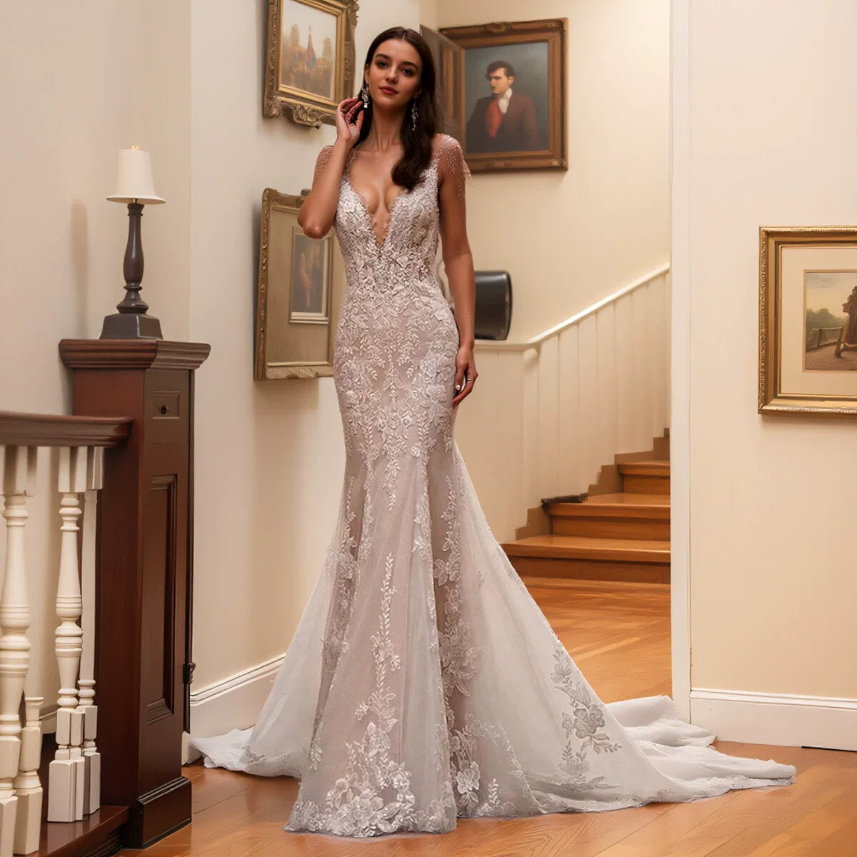 Lorbrv | European-American High-End Hollow Lace Mermaid Tail Wedding Dress