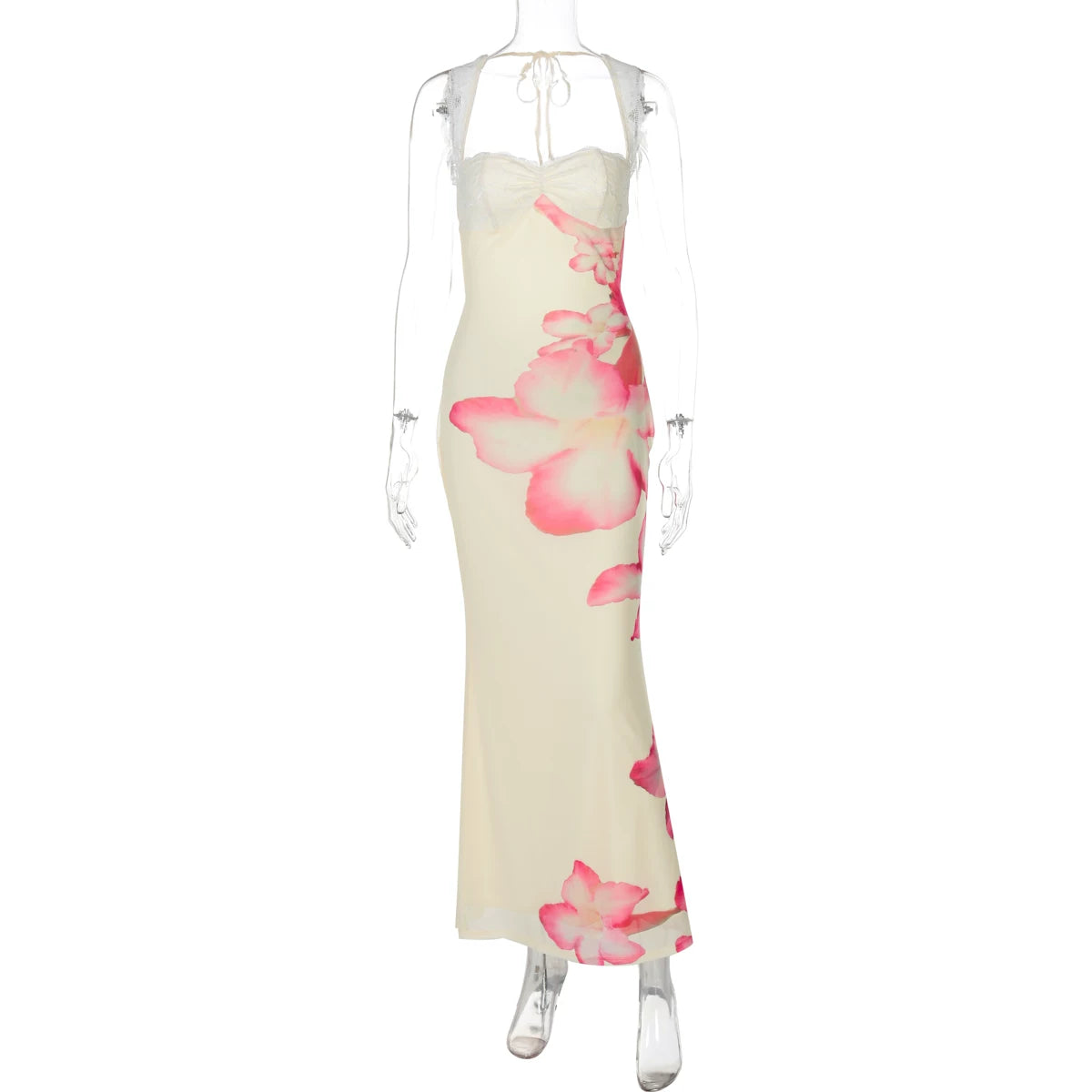 Lorbrv| European-American Double-Layer Mesh Lace Suspender Maxi Dress for Women