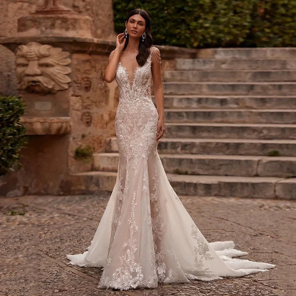 Lorbrv | European-American High-End Hollow Lace Mermaid Tail Wedding Dress