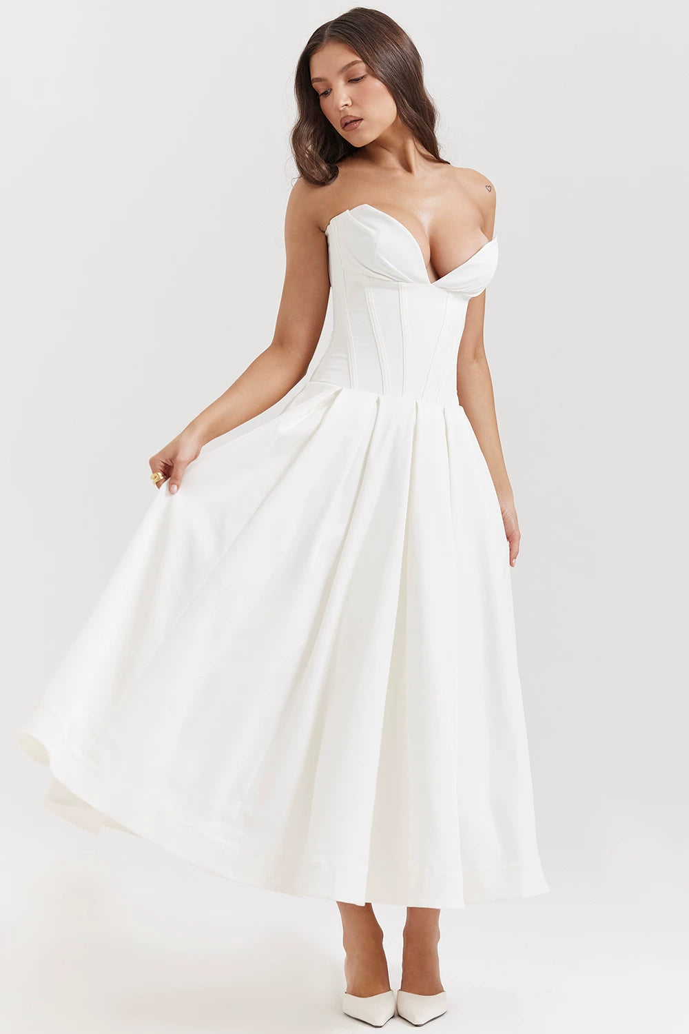 Lorbrv | French Sexy Deep V Corset Tube Top Backless Evening Midi Dress for Women