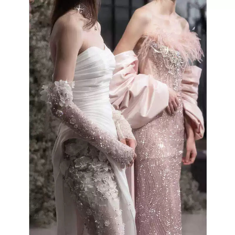 Lorbrv | White Tube Top Light Luxury Wedding Dress with Fishtail Skirt