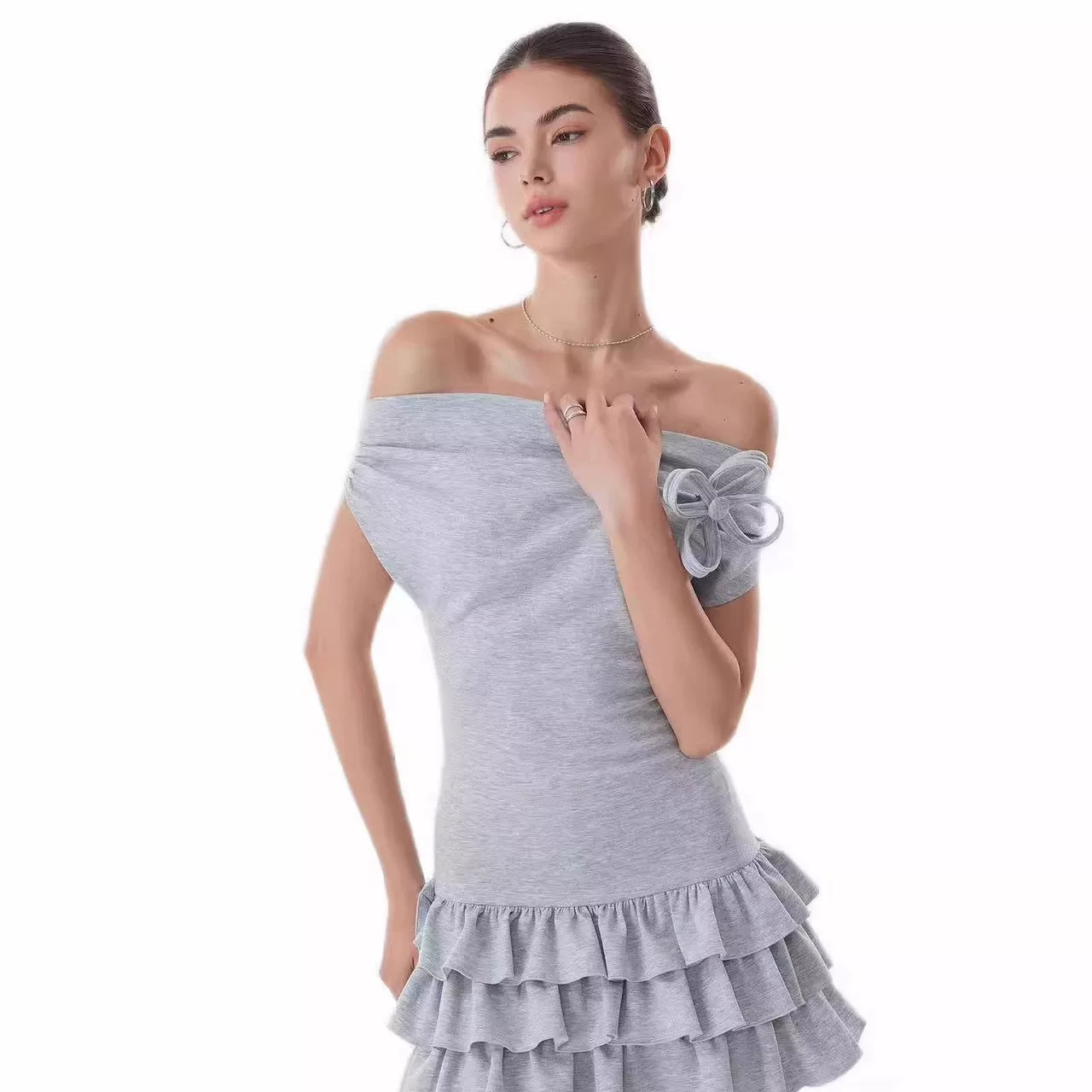 Lorbrv| One-Shoulder Blue Fit-and-Flare Mini Dress for Women