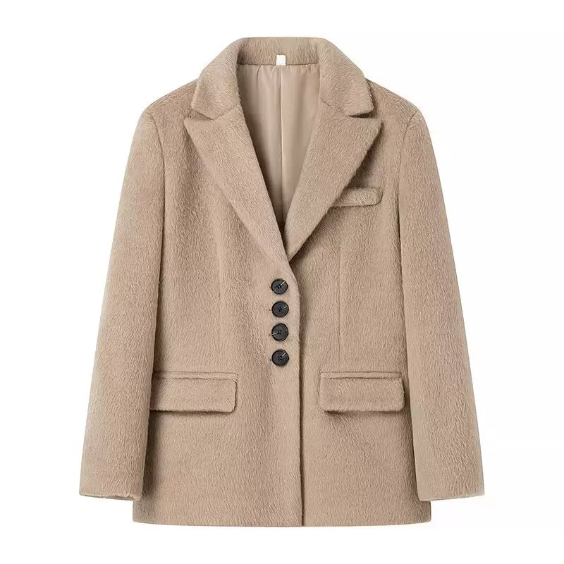 Lorbrv | Gold-Style Woolen Mid-Length Blazer for Women