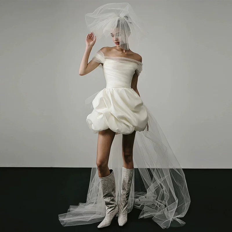 Lorbrv | French High-End One-Shoulder Wedding Dress with Light Luxury Tutu Skirt