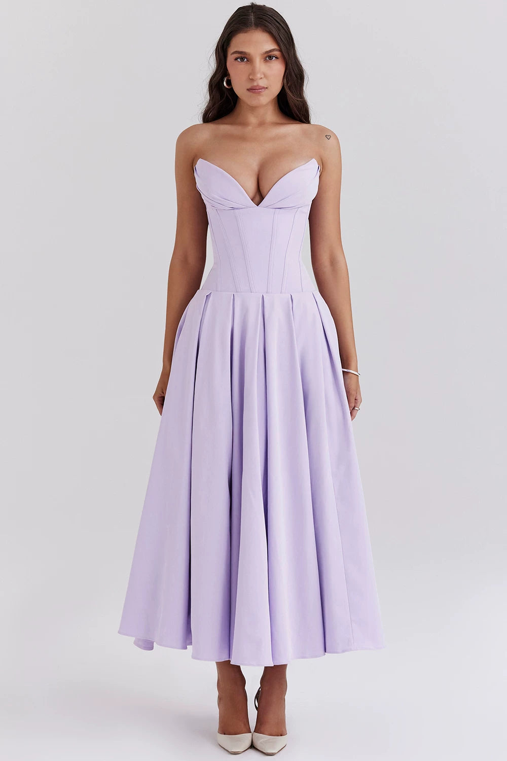 Lorbrv | French Sexy Deep V Corset Tube Top Backless Evening Midi Dress for Women