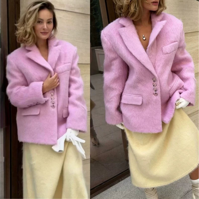 Lorbrv | Gold-Style Woolen Mid-Length Blazer for Women