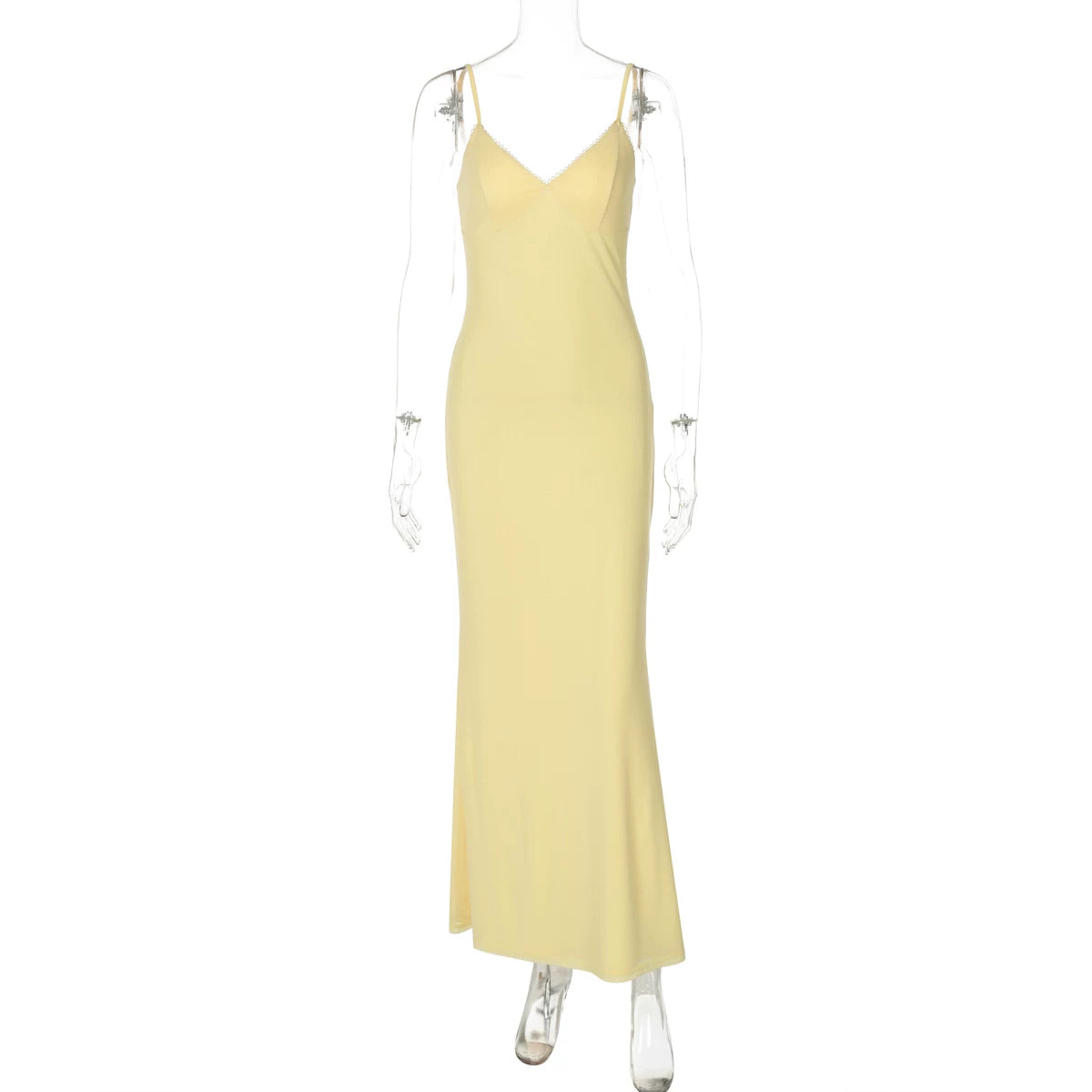 Lorbrv | European-American Double-Layer Mesh Deep V-Neck Backless Suspender Maxi Dress for Women