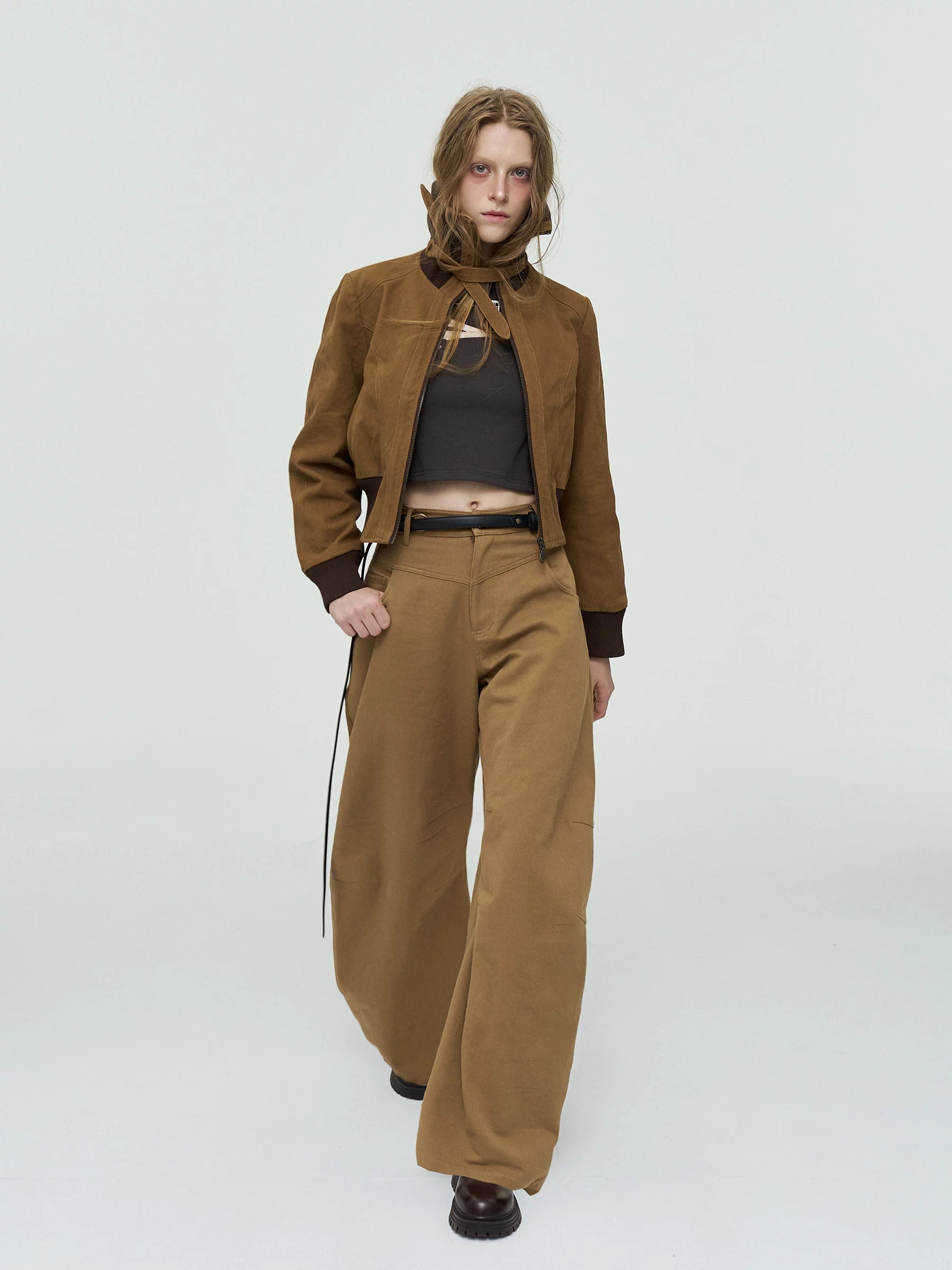Lorbrv | American-Style Cuban Collar Stitched Short Work Jacket for Women
