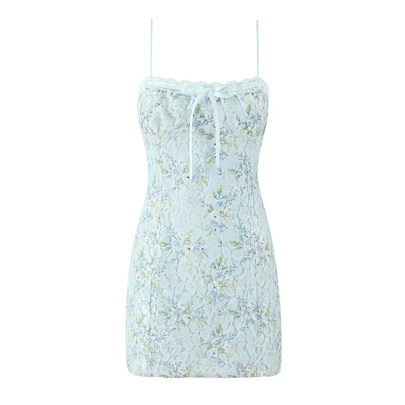 Lorbrv| French Sexy Blue Floral Lace Strapless Bodycon Dress for Women