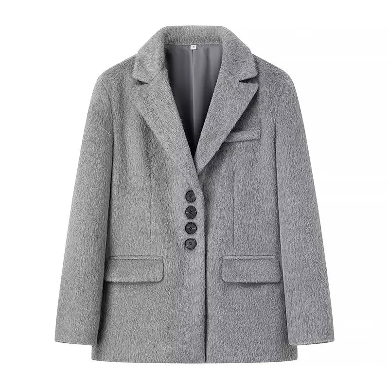 Lorbrv | Gold-Style Woolen Mid-Length Blazer for Women