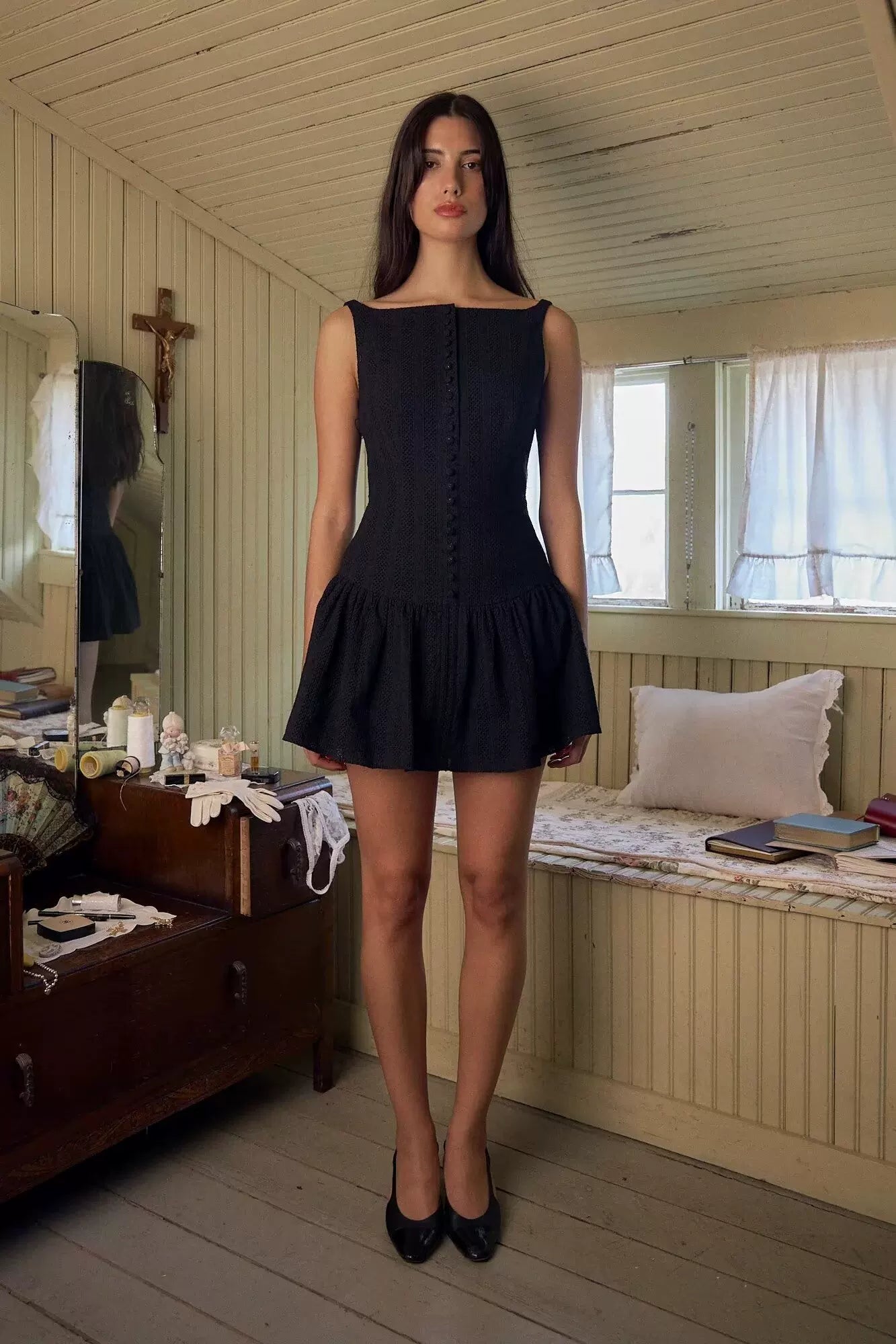 Lorbrv| American Retro Lace Embroidered Backless Sleeveless Suspender Dress