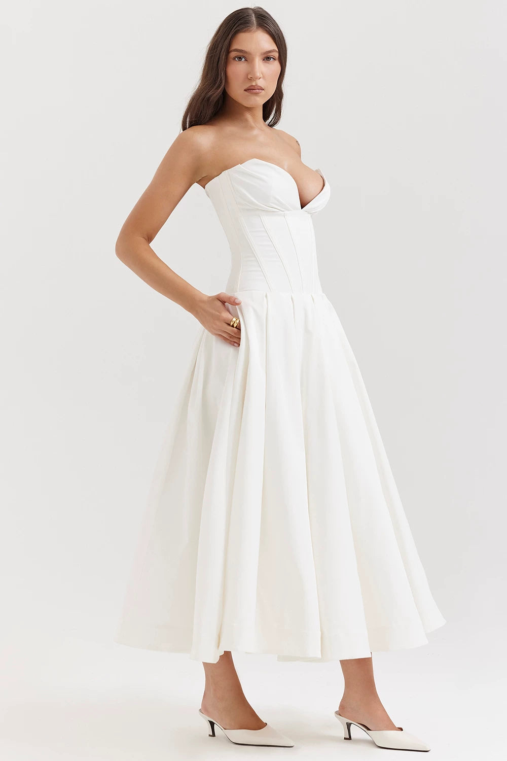 Lorbrv | French Sexy Deep V Corset Tube Top Backless Evening Midi Dress for Women