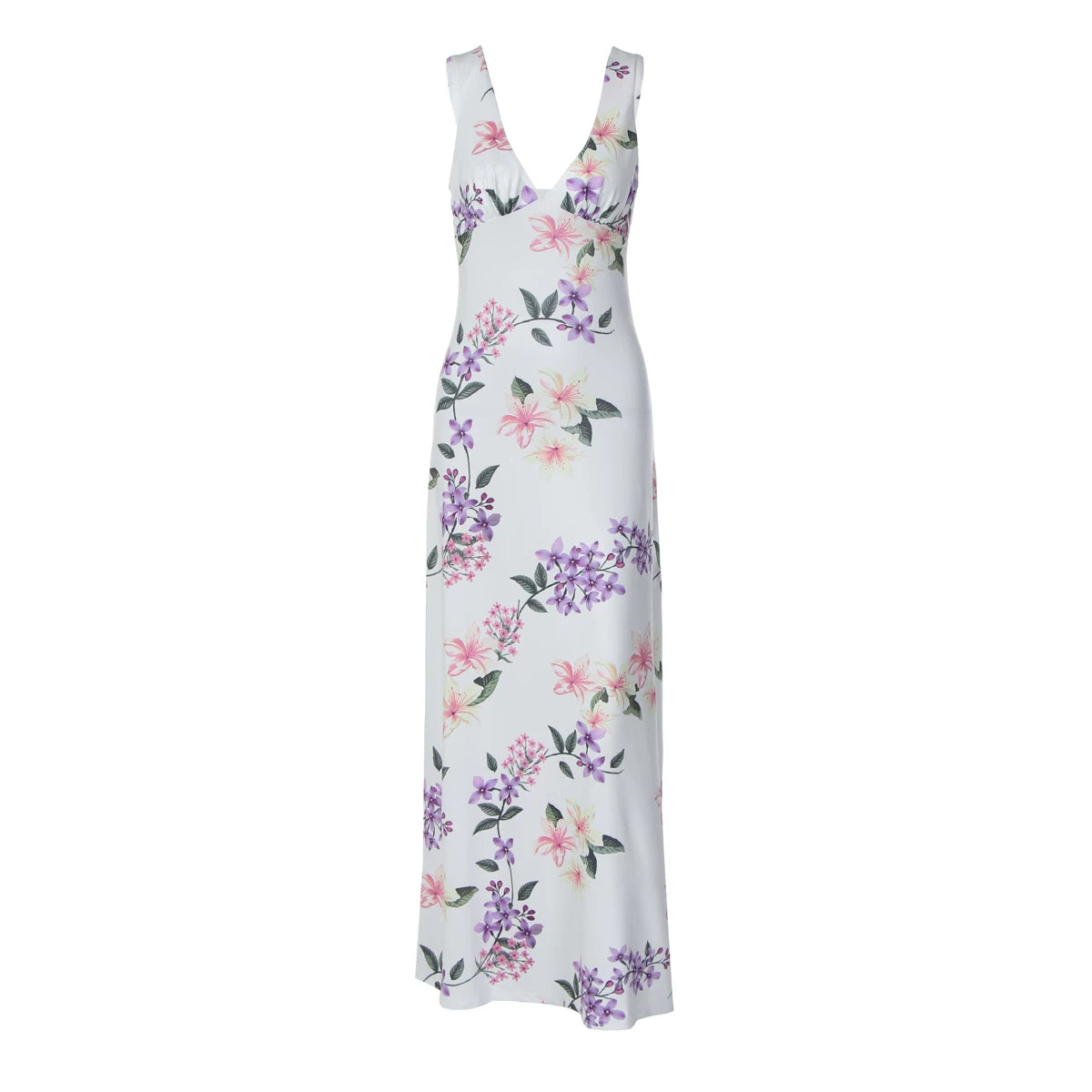 Lorbrv| French Resort Floral V-Neck Suspender Knee-Length Dress for Women