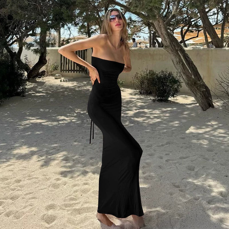 Lorbrv | European-American One-Shoulder Tube Top High-Waist Dress for Women