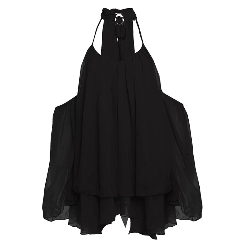 Lorbrv | European-American Mesh Spliced Layered Suspender Mini Dress for Summer