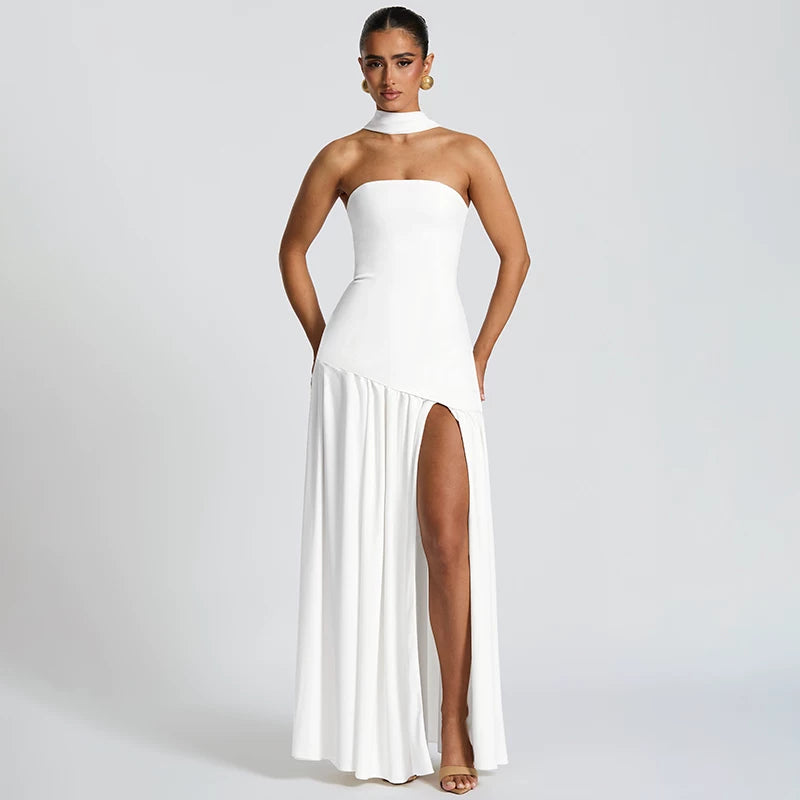Lorbrv | European-American One-Shoulder Tube Top High-Slit MIDI Dress for Women