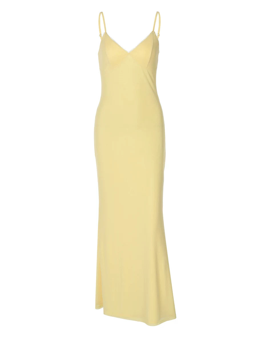 Lorbrv | European-American Double-Layer Mesh Deep V-Neck Backless Suspender Maxi Dress for Women
