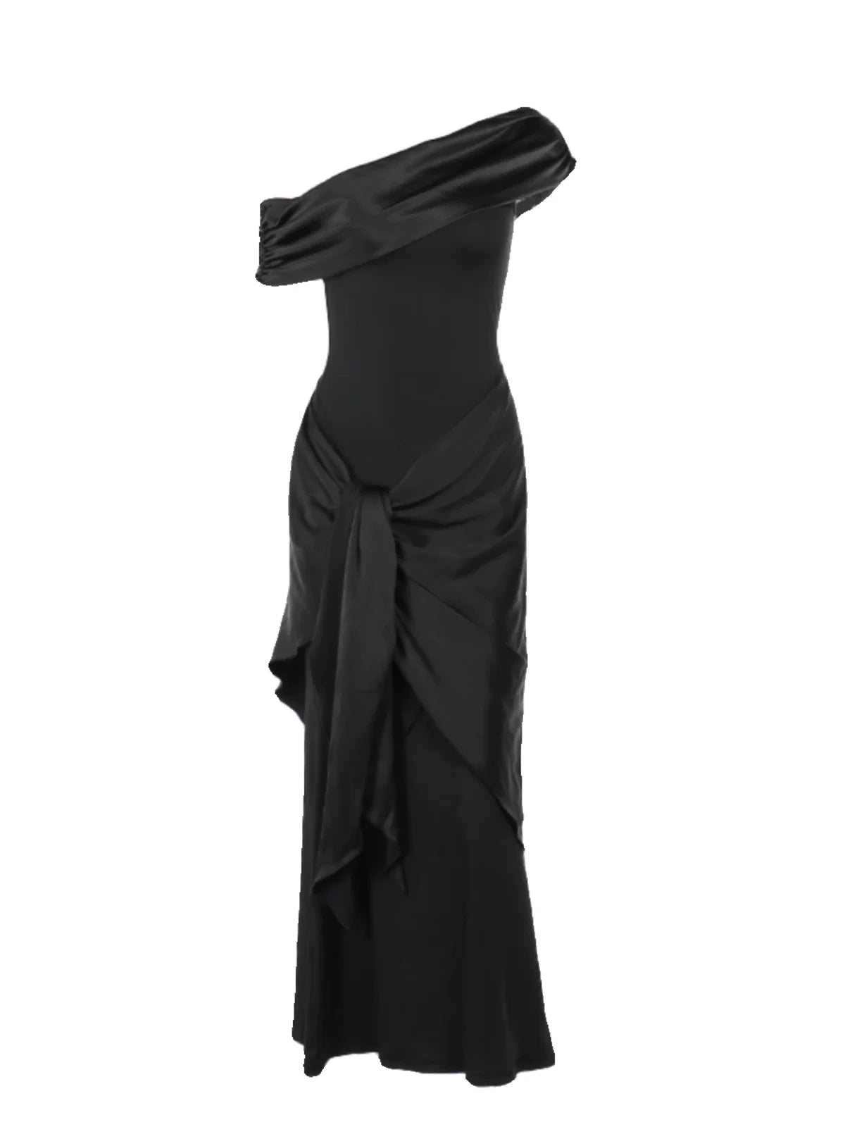 Lorbrv | European-American One-Shoulder Black Evening Dress for Women, Long Slim Dinner Party Gown