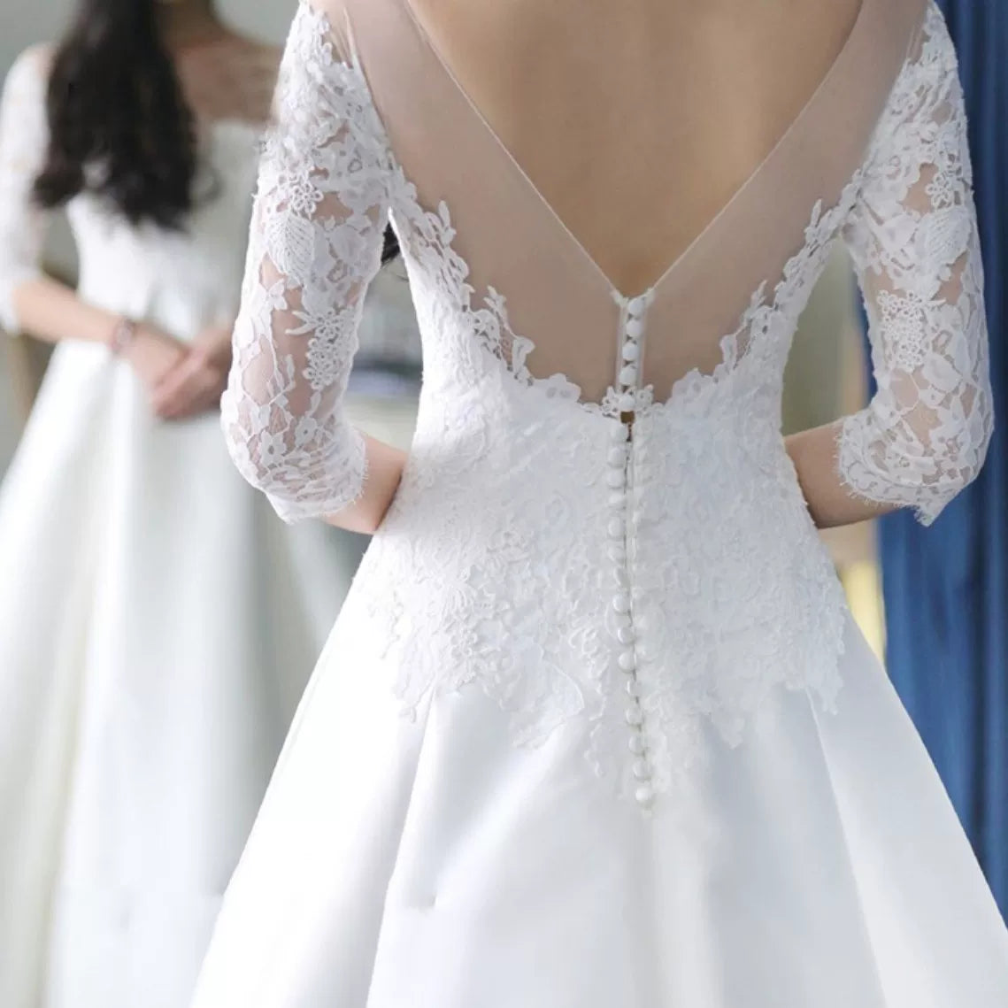 Lorbrv | Satin One-Shoulder French Forest-Inspired Wedding Dress with Lace Trailing Skirt