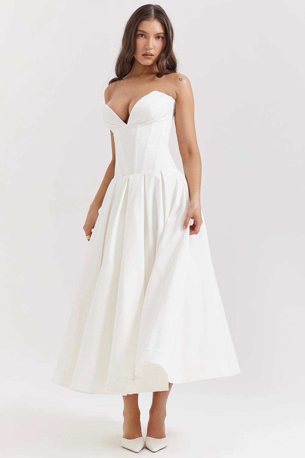 Lorbrv | French Sexy Deep V Corset Tube Top Backless Evening Midi Dress for Women