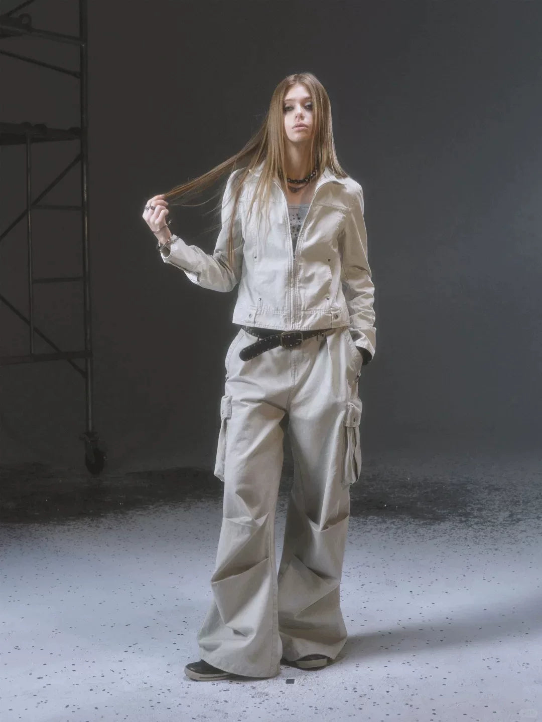 Lorbrv | White Metallic Slim-Fit Zippered Punk Short Jacket